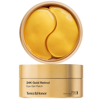 TEREZ & HONOR 24K Gold Retinol Unter Augenpflaster – 60 Koreanische Hydrogel-Augenmasken mit Kollagenpeptid gegen Falten, dunkle Augenringe, Schwellungen, für Ausstrahlung und Festigkeit – Selbstpflege, Geschenke für Damen und Herren