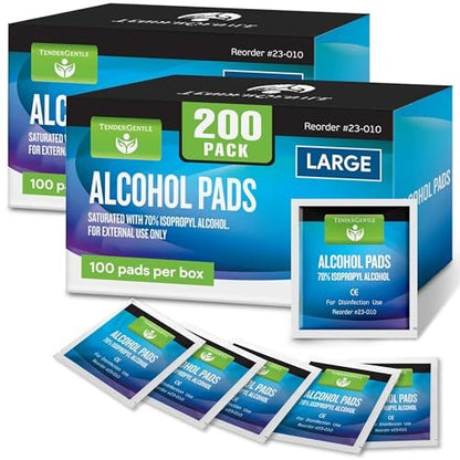 Große Alkoholtücher einzeln verpackt – 200 sterile Alkohol-Pads mit 70% Isopropanol – für Zuhause, Erste-Hilfe-Sets und medizinische Zwecke