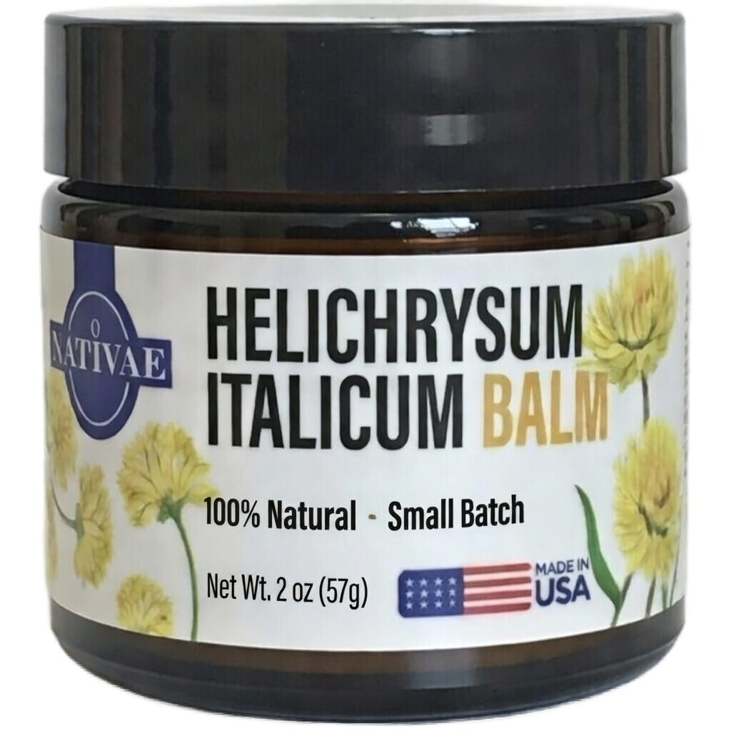 Nativae Helichrysum-Balsam – Helichrysum Italicum ätherisches Öl Hautcreme für Blutergüsse, Venen, Verbrennungen & Rötungen – Beruhigende, heilende Feuchtigkeitscreme für Gesicht & Körper