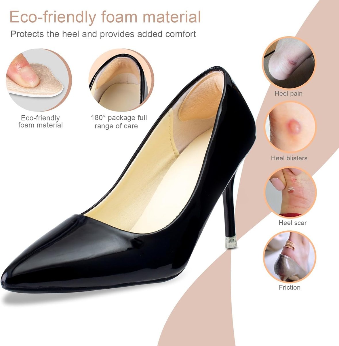 CGYISOL 6 Paar Fersenpolster für Schuhe – Memory-Schaum Fersenkissen gegen Blasen und Rutschen – Anti-Rutsch Fersengriffe für High Heels & Business Schuhe – Schwarz