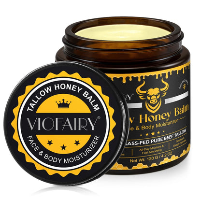Beef Tallow für die Haut, geschlagener Tallow-Honig-Balsam für das Gesicht - Weidehaltung, roher Wildhonig - Bio-Feuchtigkeitscreme für weiche, geschmeidige Haut - leichter Duft, feuchtigkeitsspendende Naturformel, 120 ml