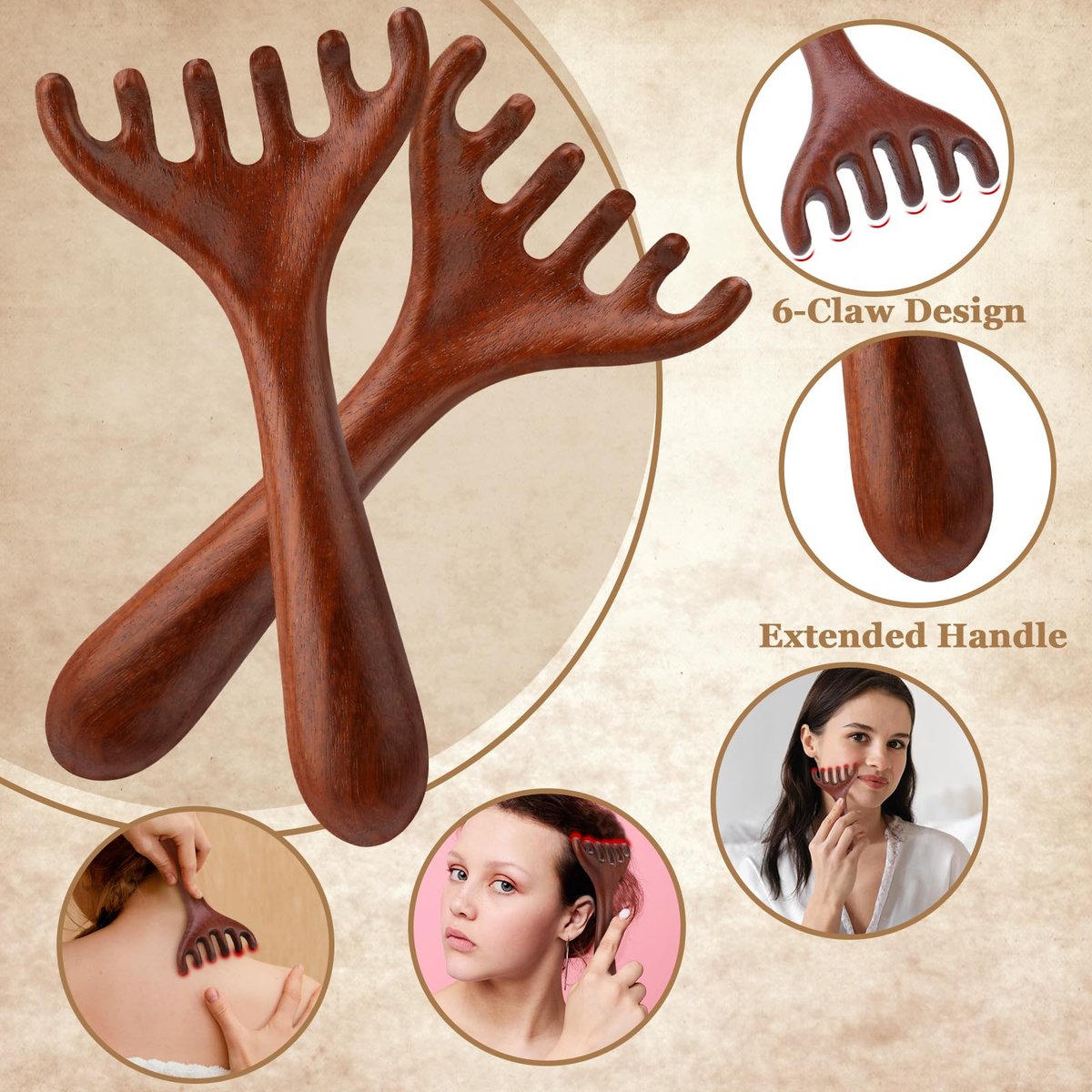 ProSuites 3er-Pack Kopfhautmassagegerät für Haarwachstum, Holz-Gua-Sha-Kopfmassagegerät, beruhigend und entspannend