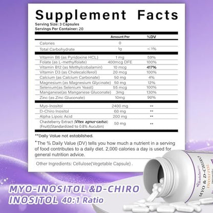 Bebien fit 13-in-1 Myo-Inositol & D-Chiro-Inositol für Frauen, 2460 mg – 40:1 Verhältnis mit Alpha-Liponsäure, Folsäure, Mönchspfeffer, Magnesium – 60 vegane Kapseln