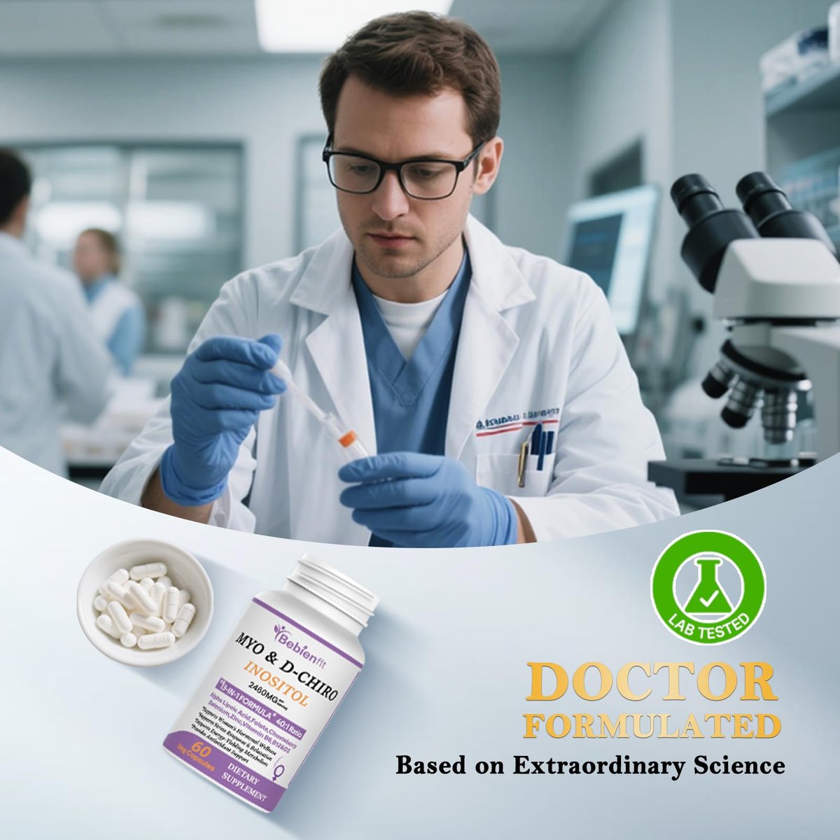 Bebien fit 13-in-1 Myo-Inositol & D-Chiro-Inositol für Frauen, 2460 mg – 40:1 Verhältnis mit Alpha-Liponsäure, Folsäure, Mönchspfeffer, Magnesium – 60 vegane Kapseln