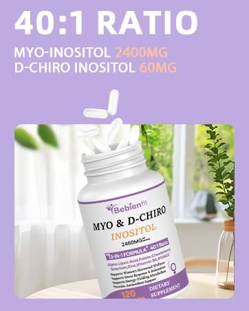 Bebien fit 13-in-1 Myo-Inositol & D-Chiro-Inositol für Frauen, 2460 mg – 40:1 Verhältnis mit Alpha-Liponsäure, Folsäure, Mönchspfeffer, Magnesium – 60 vegane Kapseln