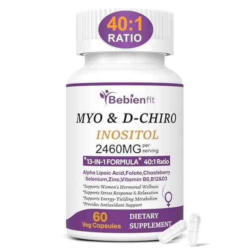 Bebien fit 13-in-1 Myo-Inositol & D-Chiro-Inositol für Frauen, 2460 mg – 40:1 Verhältnis mit Alpha-Liponsäure, Folsäure, Mönchspfeffer, Magnesium – 60 vegane Kapseln