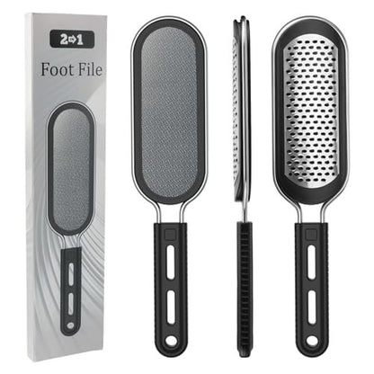 FREATECH Nano Glas & Edelstahl Fußfeile 2-in-1 Fußhobel für Hornhautentferner, Professionelles Pediküre-Werkzeug für harte, rissige, abgestorbene Fersenhaut, Sanfte Peeling-Fußpflege für Home Spa Dusche