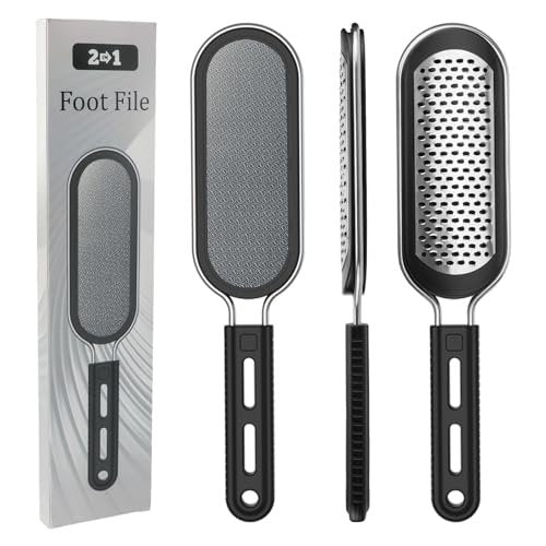 FREATECH Nano Glas & Edelstahl Fußfeile 2-in-1 Fußhobel für Hornhautentferner, Professionelles Pediküre-Werkzeug für harte, rissige, abgestorbene Fersenhaut, Sanfte Peeling-Fußpflege für Home Spa Dusche