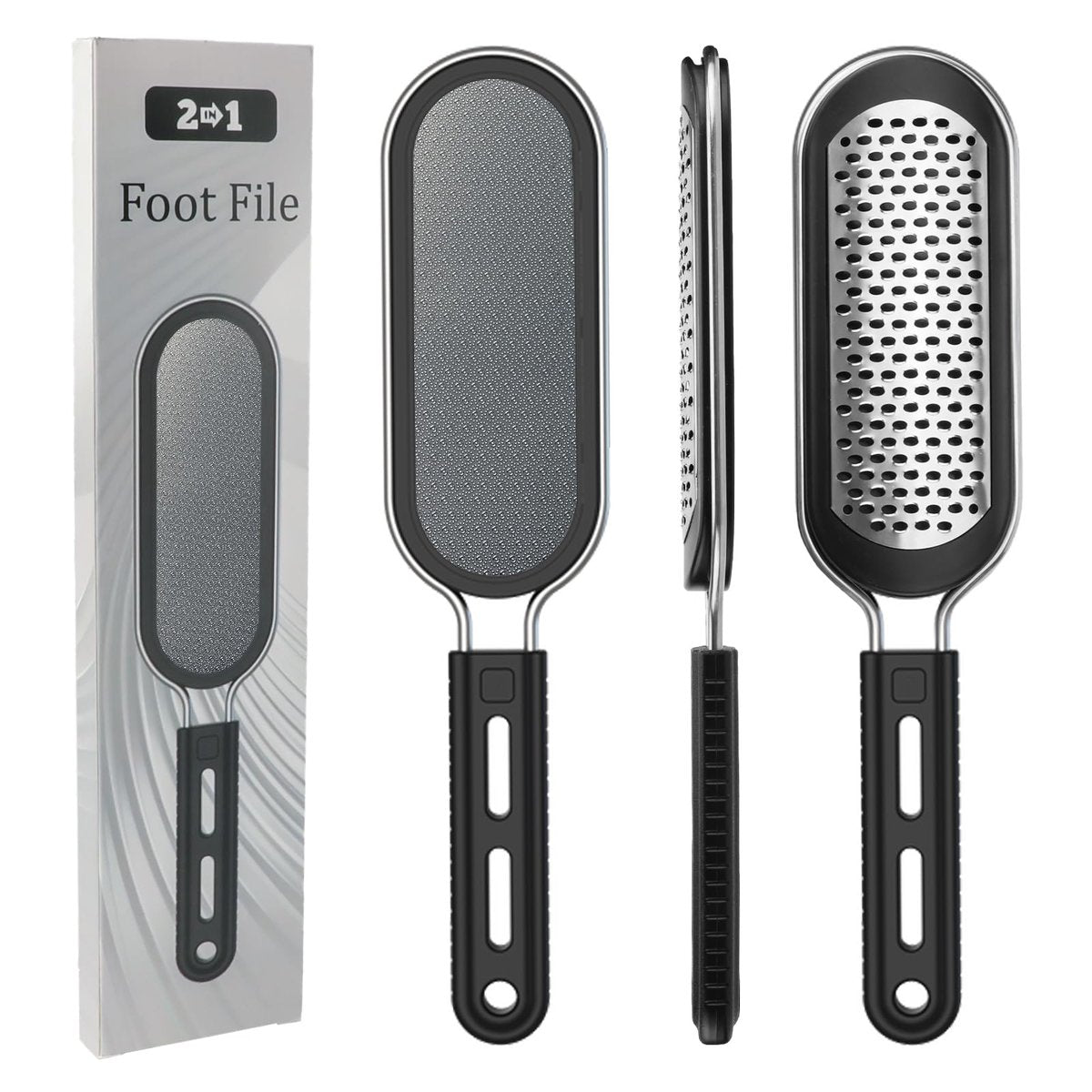 FREATECH Nano Glas & Edelstahl Fußfeile 2-in-1 Fußhobel für Hornhautentferner, Professionelles Pediküre-Werkzeug für harte, rissige, abgestorbene Fersenhaut, Sanfte Peeling-Fußpflege für Home Spa Dusche