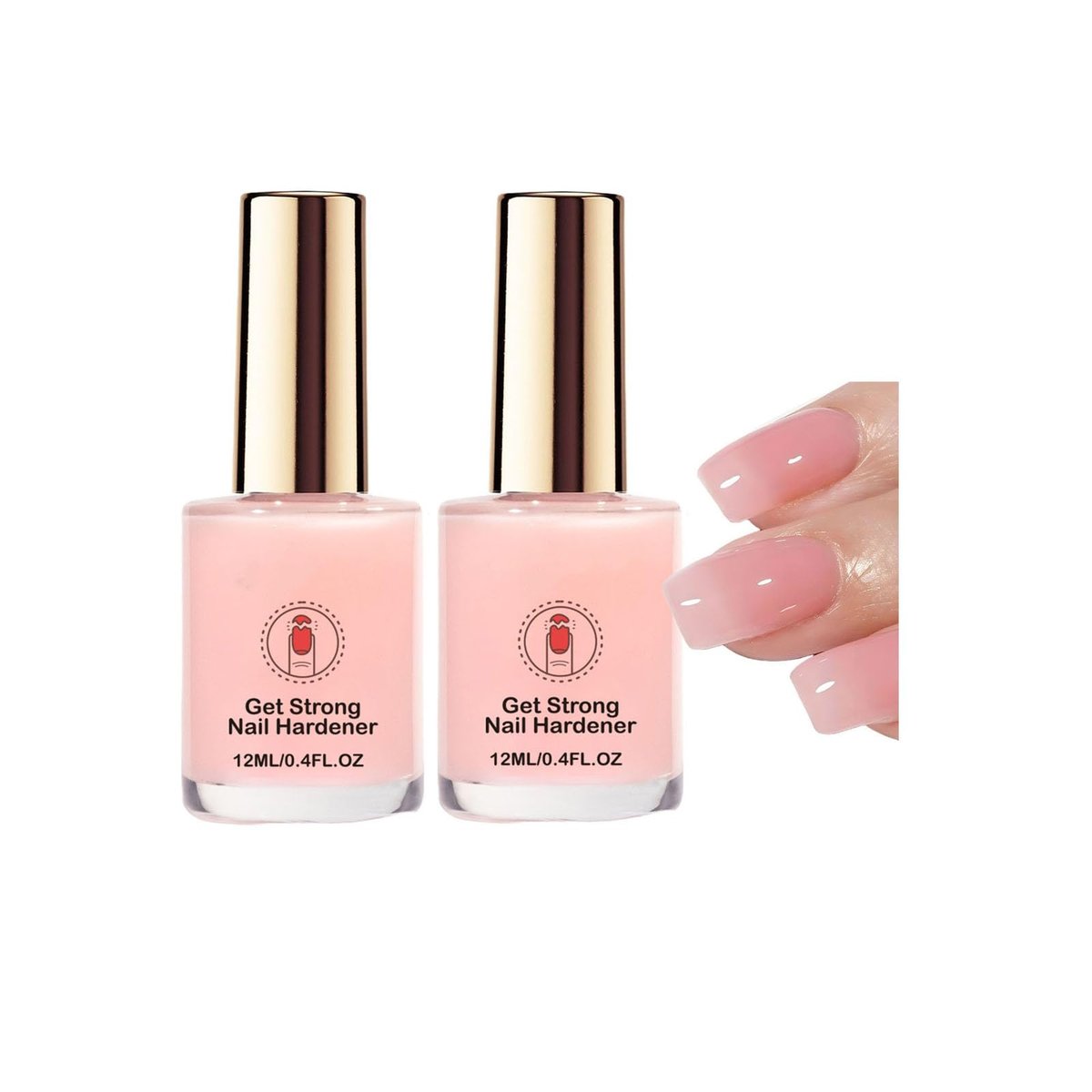 Nagelhärter für Frauen, Pink Nagelverstärker Extra Stark für Wachstum, Langanhaltend, Schnelltrocknend, Nagelhärtender Lack für Schwache, Brüchige, Splitternde, Geschädigte Nägel, Verstärkter Glanz 12 ml