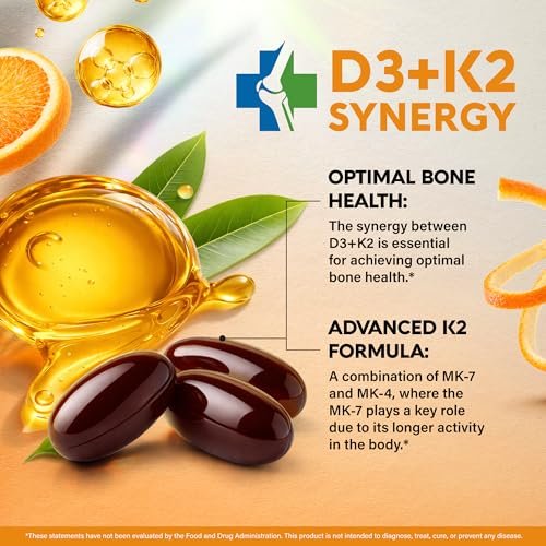 Vitamin D3 K2 – 10.000 IE D3 & 120 µg K2 – Immun- & Stimmungsunterstützung, für Knochen- & Zahngesundheit – mit Zink, Vitamin C & B12 – Hoch bioverfügbar – für Männer & Frauen – 120 Softgels, 120 Tage Vorrat