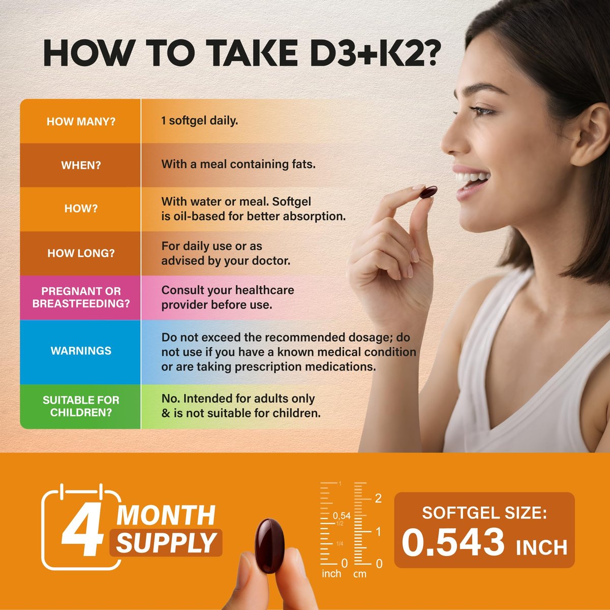Vitamin D3 K2 – 10.000 IE D3 & 120 µg K2 – Immun- & Stimmungsunterstützung, für Knochen- & Zahngesundheit – mit Zink, Vitamin C & B12 – Hoch bioverfügbar – für Männer & Frauen – 120 Softgels, 120 Tage Vorrat