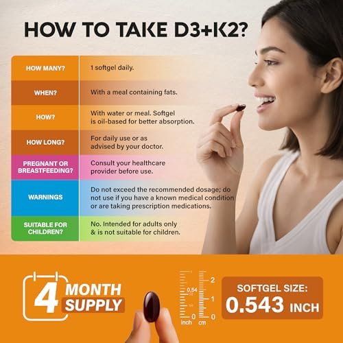Vitamin D3 K2 – 10.000 IE D3 & 120 µg K2 – Immun- & Stimmungsunterstützung, für Knochen- & Zahngesundheit – mit Zink, Vitamin C & B12 – Hoch bioverfügbar – für Männer & Frauen – 120 Softgels, 120 Tage Vorrat
