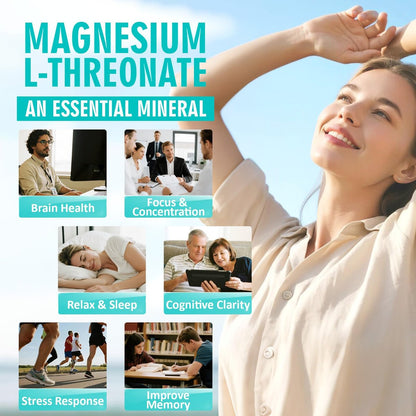 Magnesium L-Threonat 2000mg | 10-in-1 Komplex für Gehirngesundheit & kognitive Unterstützung | Hochabsorbierbare Magnesium-Threonat Kapseln, 60 Stück