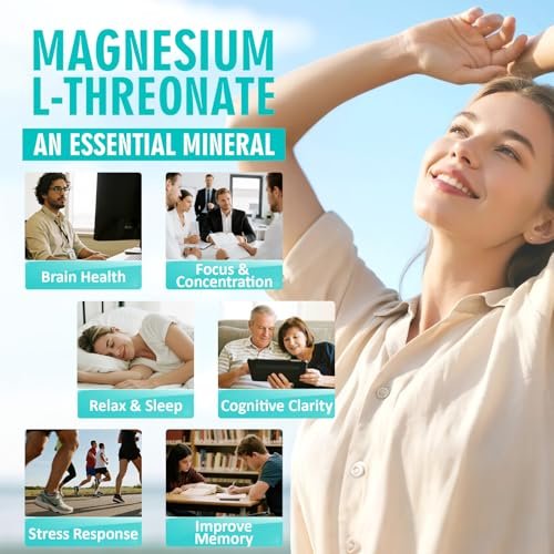 Magnesium L-Threonat 2000mg | 10-in-1 Komplex für Gehirngesundheit & kognitive Unterstützung | Hochabsorbierbare Magnesium-Threonat Kapseln, 60 Stück