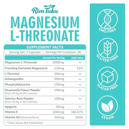 Magnesium L-Threonat 2000mg | 10-in-1 Komplex für Gehirngesundheit & kognitive Unterstützung | Hochabsorbierbare Magnesium-Threonat Kapseln, 60 Stück