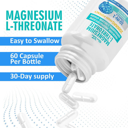 Magnesium L-Threonat 2000mg | 10-in-1 Komplex für Gehirngesundheit & kognitive Unterstützung | Hochabsorbierbare Magnesium-Threonat Kapseln, 60 Stück