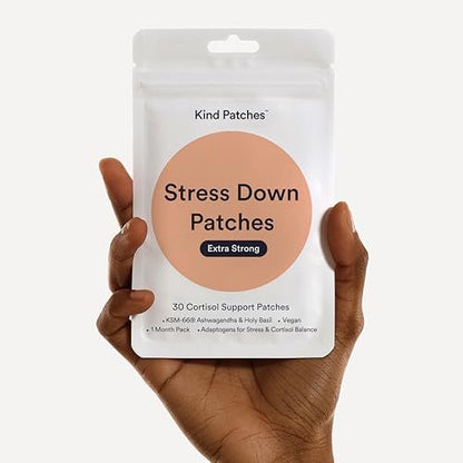 Kind Patches Stress Down Patches Extra Stark mit KSM-66 Ashwagandha-Extrakt, L-Theanin, Heiligem-Basilikum-Extrakt und Omega-3 EPA – 30 Patches