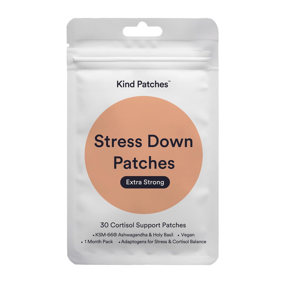 Kind Patches Stress Down Patches Extra Stark mit KSM-66 Ashwagandha-Extrakt, L-Theanin, Heiligem-Basilikum-Extrakt und Omega-3 EPA – 30 Patches