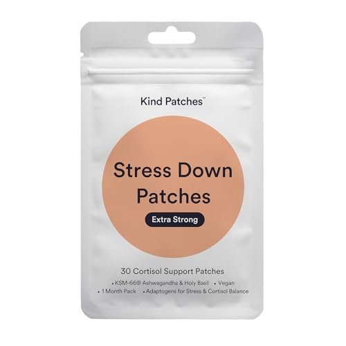 Kind Patches Stress Down Patches Extra Stark mit KSM-66 Ashwagandha-Extrakt, L-Theanin, Heiligem-Basilikum-Extrakt und Omega-3 EPA – 30 Patches