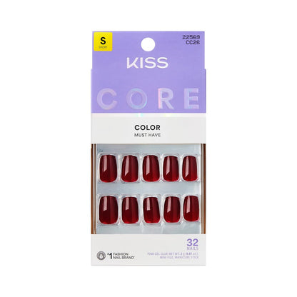 KISS Core Press On Nägel 'Sprightly' – Rote Kurze Nägel mit Kleber, 32 Stück