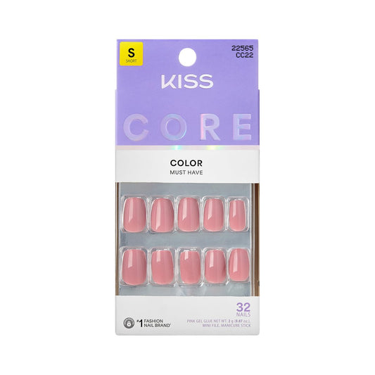 KISS CORE Press-On-Nägel 'Felicity' – Kurze, rosa Nägel mit Kleber, 32-teilig