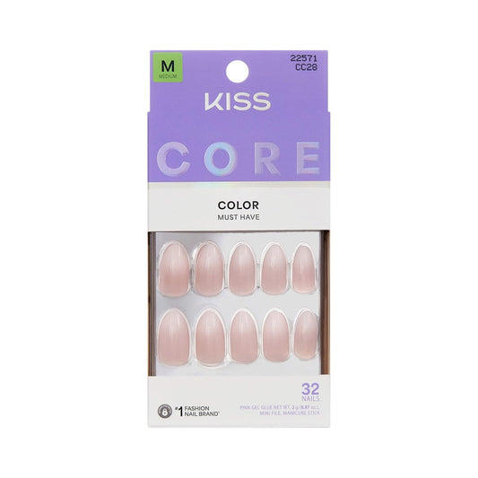 Kiss Core Press On Nägel 'Dulcet' – Pink, Medium, Mandelform, 32 Stück mit Kleber