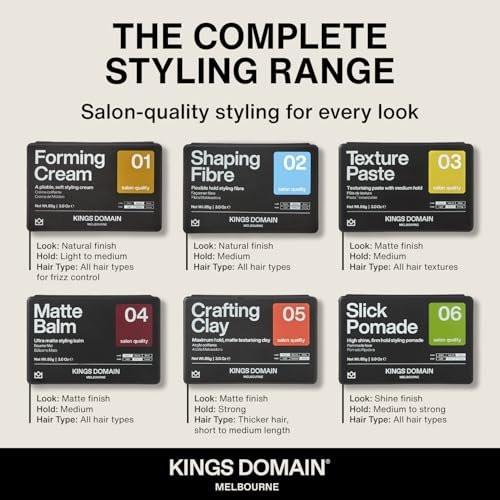 Kings Domain Melbourne Matte Balm – Ultra Matter Haarpaste für Männer mit mittlerem Halt – geschmeidige, frizzfreie Kontrolle – 3 oz Salonqualität