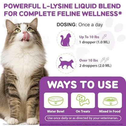 L-Lysin für Katzen – Immun- & Atemwegsunterstützung mit natürlichen Inhaltsstoffen, Hühnchengeschmack, Nahrungsergänzungsmittel für Haut, Fell & Augengesundheit, 60 ml