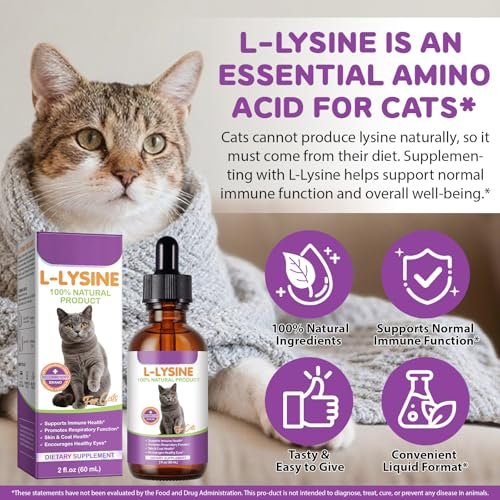 L-Lysin für Katzen – Immun- & Atemwegsunterstützung mit natürlichen Inhaltsstoffen, Hühnchengeschmack, Nahrungsergänzungsmittel für Haut, Fell & Augengesundheit, 60 ml