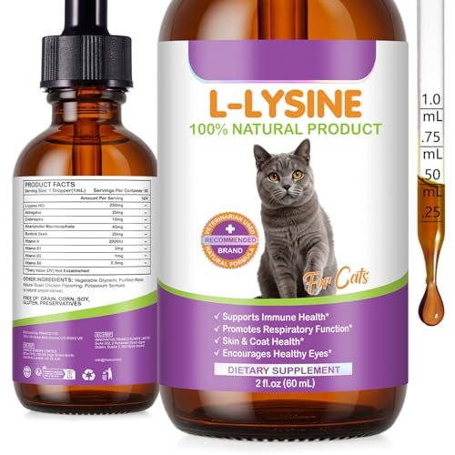 L-Lysin für Katzen – Immun- & Atemwegsunterstützung mit natürlichen Inhaltsstoffen, Hühnchengeschmack, Nahrungsergänzungsmittel für Haut, Fell & Augengesundheit, 60 ml