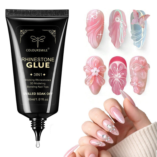 COLOURSMILE 30ML Superstarker Nagelstein-Kleber – UV/LED-Lichthärtender Haftgel für 3D-Nagelkunst, Strasssteine, Diamanten, Charms & Verzierungen | Salon- & DIY-Maniküre-Geschenk