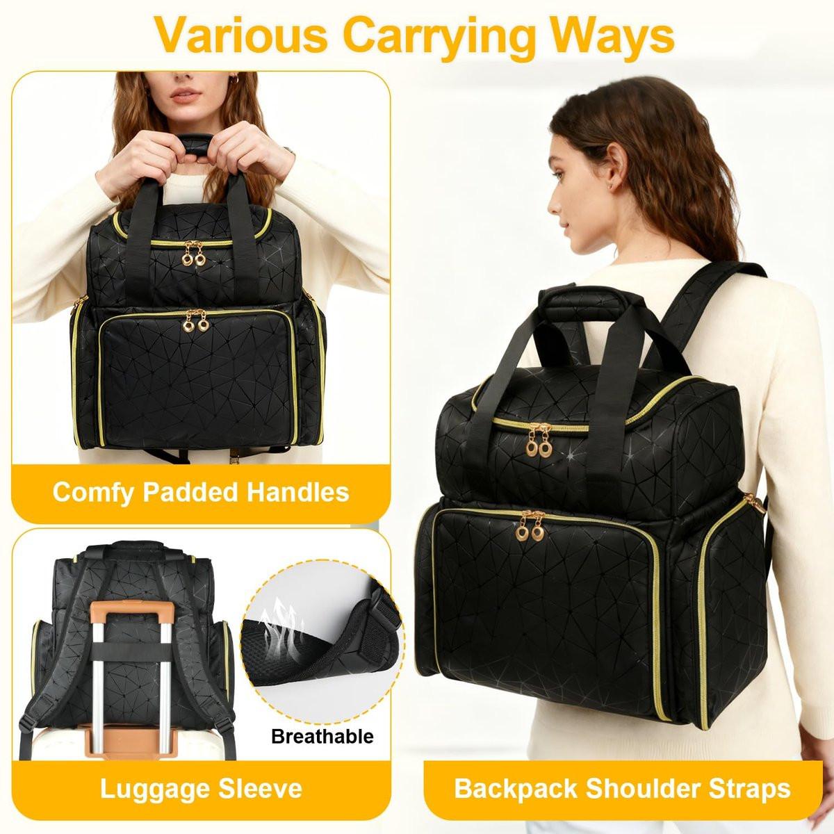 Veirdro Nagellack-Organizer-Rucksack – Hält 130 Flaschen (15 ml) & Nagellampe, extra große Aufbewahrungstasche für Nageltechniker mit 3 herausnehmbaren Taschen, schwarz