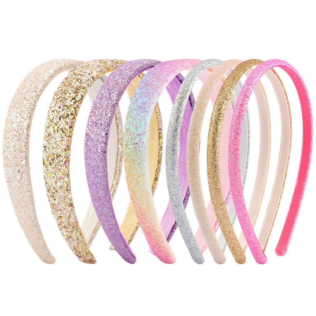 Tihebax Haarbänder für Mädchen 8er-Pack, rutschfeste Glitzer-Haarbänder für Kleinkinder, goldene, rosa, lila Haarbänder für Schuloutfits