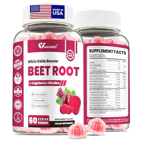 Rote Bete Gummibärchen - Stickstoffmonoxid-Booster für Männer & Frauen mit Rote Bete, L-Citrullin & L-Arginin - Herz-, Muskel- & Kreislaufunterstützung - Zuckerfrei, Vegan, gemischter Beerengeschmack, 60 Gummis