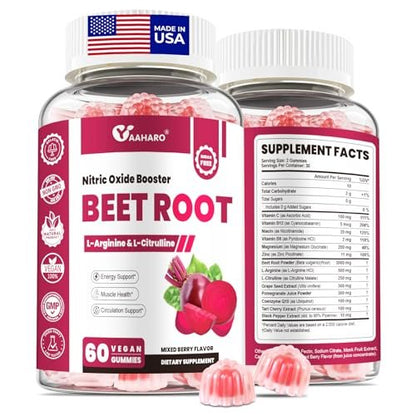 Rote Bete Gummibärchen - Stickstoffmonoxid-Booster für Männer & Frauen mit Rote Bete, L-Citrullin & L-Arginin - Herz-, Muskel- & Kreislaufunterstützung - Zuckerfrei, Vegan, gemischter Beerengeschmack, 60 Gummis