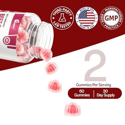 Rote Bete Gummibärchen - Stickstoffmonoxid-Booster für Männer & Frauen mit Rote Bete, L-Citrullin & L-Arginin - Herz-, Muskel- & Kreislaufunterstützung - Zuckerfrei, Vegan, gemischter Beerengeschmack, 60 Gummis