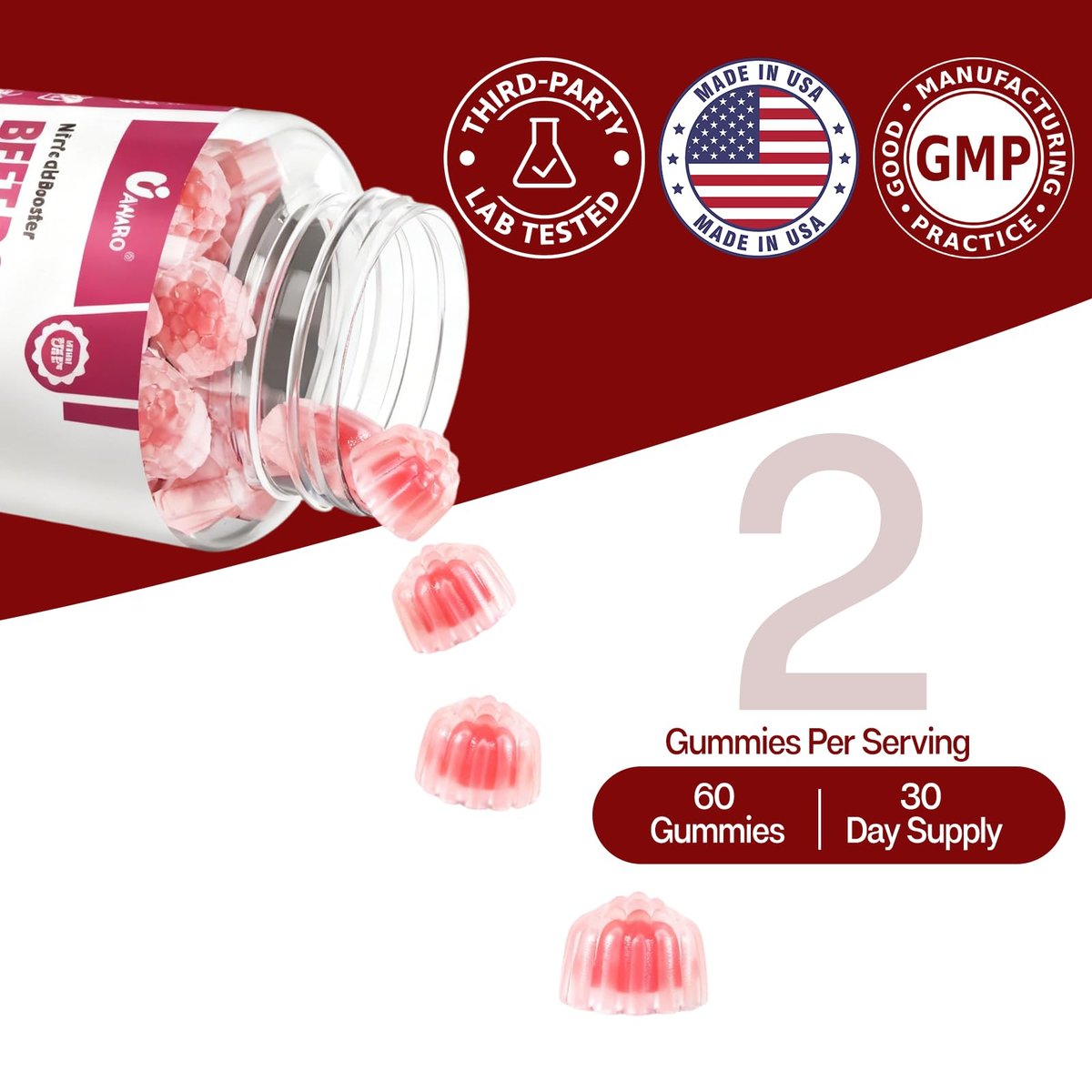 Rote Bete Gummibärchen - Stickstoffmonoxid-Booster für Männer & Frauen mit Rote Bete, L-Citrullin & L-Arginin - Herz-, Muskel- & Kreislaufunterstützung - Zuckerfrei, Vegan, gemischter Beerengeschmack, 60 Gummis