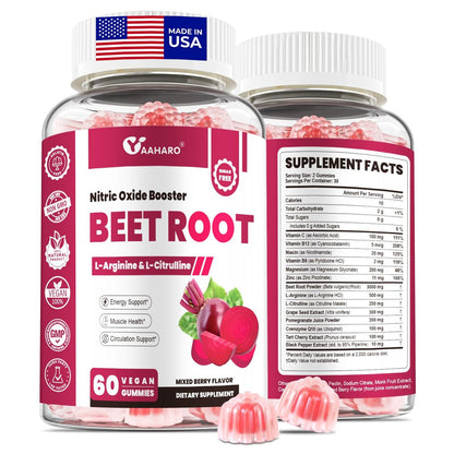 Rote Bete Gummibärchen - Stickstoffmonoxid-Booster für Männer & Frauen mit Rote Bete, L-Citrullin & L-Arginin - Herz-, Muskel- & Kreislaufunterstützung - Zuckerfrei, Vegan, gemischter Beerengeschmack, 60 Gummis