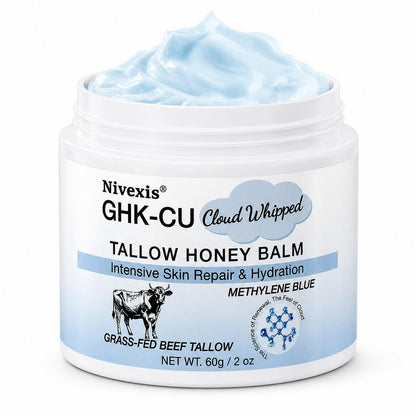 Nivexis Kupferpeptide GHK-Cu Geschlagener Rindertalg für die Haut, Weidehaltung Rindertalg und Honigbalsam für Gesicht & Körper, mit Methylenblau Anti-Aging Feuchtigkeitscreme, Geeignet für alle Hauttypen, 60 ml