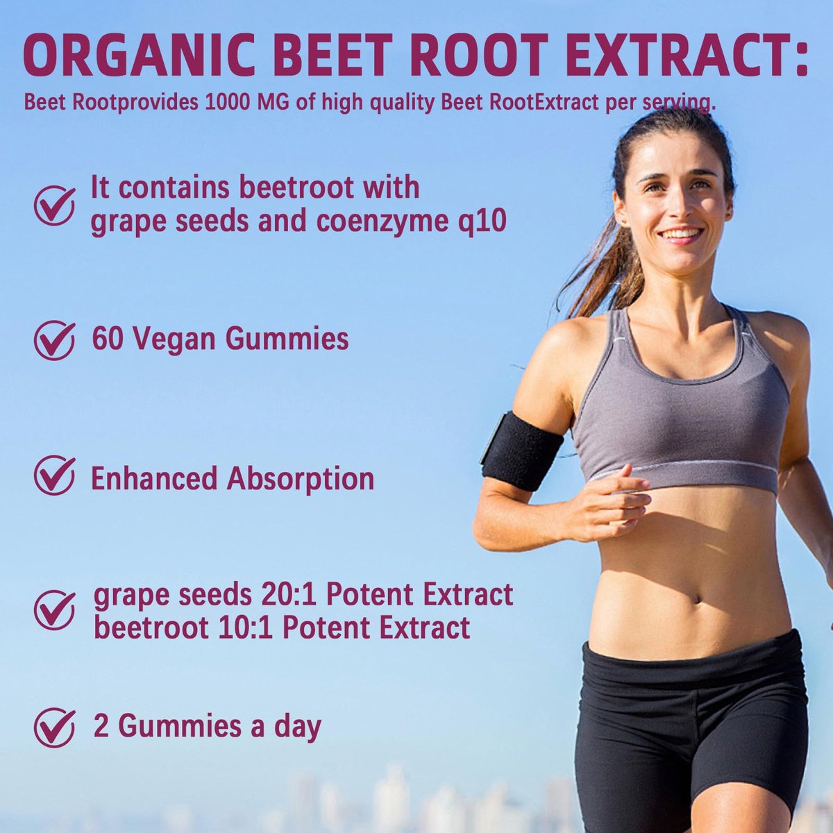Yalei Rote-Bete-Gummis für Blutdruck | Zuckerfrei | Rote-Bete-Präparat mit 1000 mg Rote Bete, 1000 mg Traubenkernextrakt & 200 mg CoQ10 | Vegan, Nicht-GMO | Erdbeergeschmack