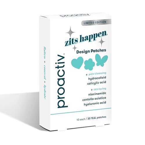 Proactiv Zits Happen Design Aknepflaster, Hydrokolloid-Fleckenbehandlung mit Salicylsäure, Herz-, Blumen- & Schmetterlingsformen, dermatologisch entwickelt, 30 Stück