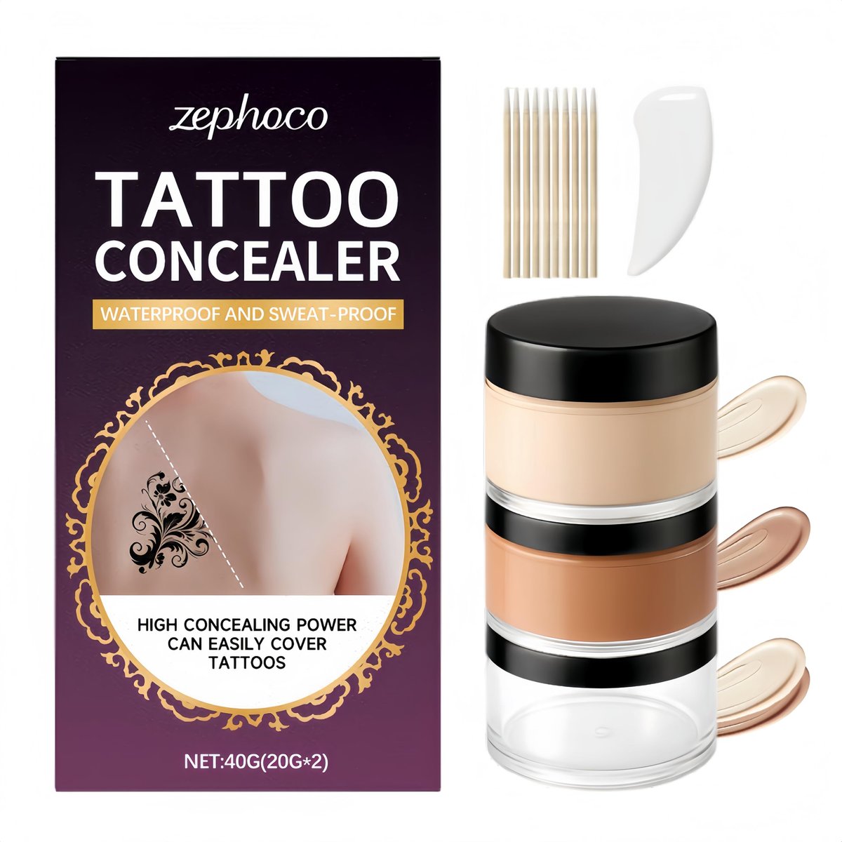 Full Coverage Tattoo Abdeckcreme – Wasserdicht, Schweißbeständiger Körper Concealer für Narben, Muttermale und dunkle Flecken – Mischbare Doppeltöne (Elfenbein & Mittel-Dunkel)
