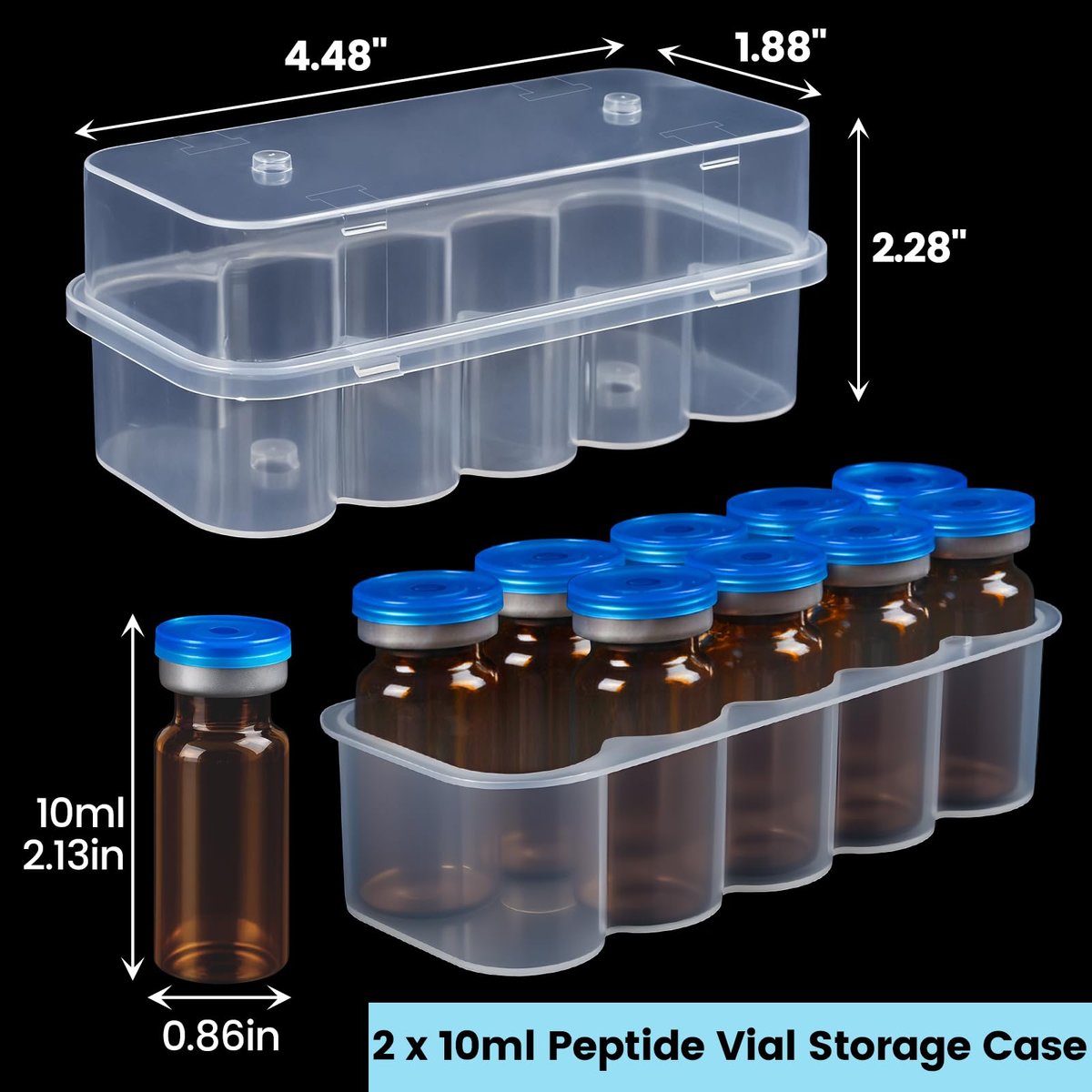 KBVASOTZ 2er-Pack 10-mL-Fläschchen-Organizer für Kühlschrank - 2x10 Fächer stapelbare Kunststoff-Aufbewahrungsbox, kühlschrank- und gefrierschrankgeeignet für Insulin, Peptide, Semaglutid & Diabetesbedarf