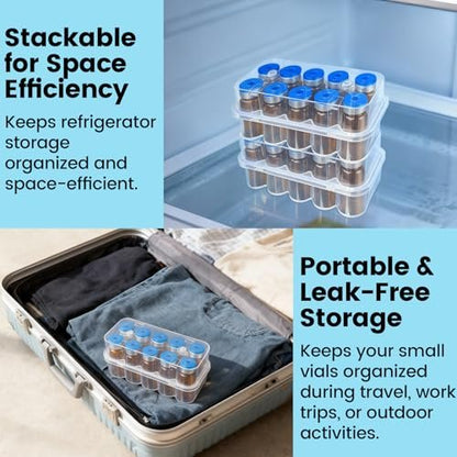 KBVASOTZ 2er-Pack 10-mL-Fläschchen-Organizer für Kühlschrank - 2x10 Fächer stapelbare Kunststoff-Aufbewahrungsbox, kühlschrank- und gefrierschrankgeeignet für Insulin, Peptide, Semaglutid & Diabetesbedarf