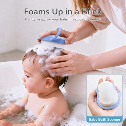 Wishbird 3-in-1 Baby Cradle Cap Pflegeset – Sanfte Bürste, gebogener Kamm & Badeschwamm | BPA-freie Behandlung für Neugeborene & Säuglinge zur Kopfhautmassage & Entfernung von trockenen Schuppen, Hellblau