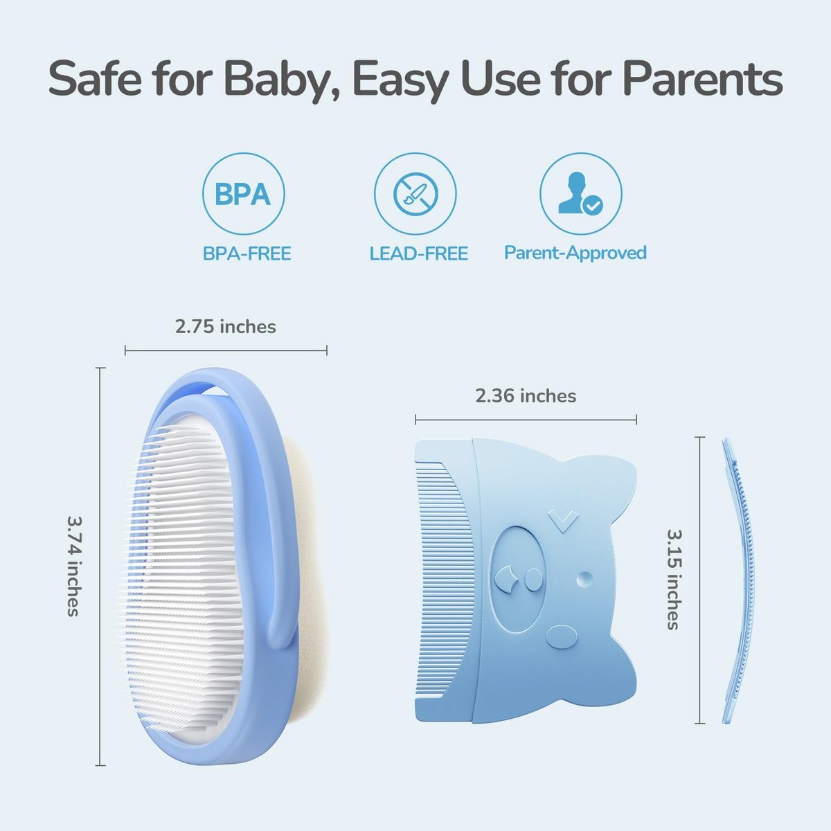 Wishbird 3-in-1 Baby Cradle Cap Pflegeset – Sanfte Bürste, gebogener Kamm & Badeschwamm | BPA-freie Behandlung für Neugeborene & Säuglinge zur Kopfhautmassage & Entfernung von trockenen Schuppen, Hellblau