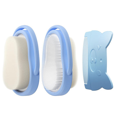 Wishbird 3-in-1 Baby Cradle Cap Pflegeset – Sanfte Bürste, gebogener Kamm & Badeschwamm | BPA-freie Behandlung für Neugeborene & Säuglinge zur Kopfhautmassage & Entfernung von trockenen Schuppen, Hellblau