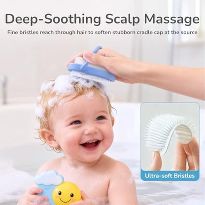 Wishbird 3-in-1 Baby Cradle Cap Pflegeset – Sanfte Bürste, gebogener Kamm & Badeschwamm | BPA-freie Behandlung für Neugeborene & Säuglinge zur Kopfhautmassage & Entfernung von trockenen Schuppen, Hellblau