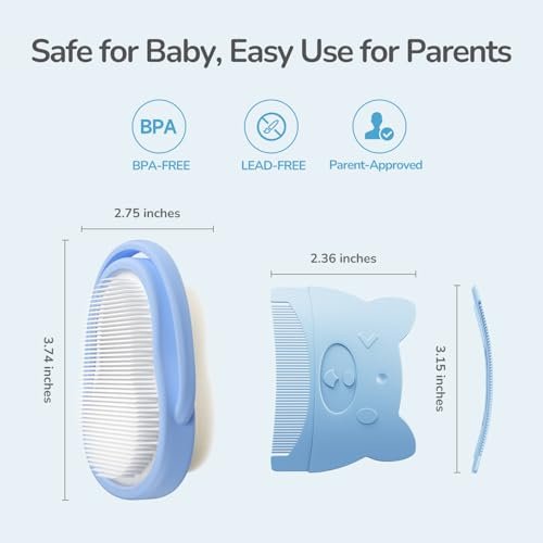 Wishbird 3-in-1 Baby Cradle Cap Pflegeset – Sanfte Bürste, gebogener Kamm & Badeschwamm | BPA-freie Behandlung für Neugeborene & Säuglinge zur Kopfhautmassage & Entfernung von trockenen Schuppen, Hellblau